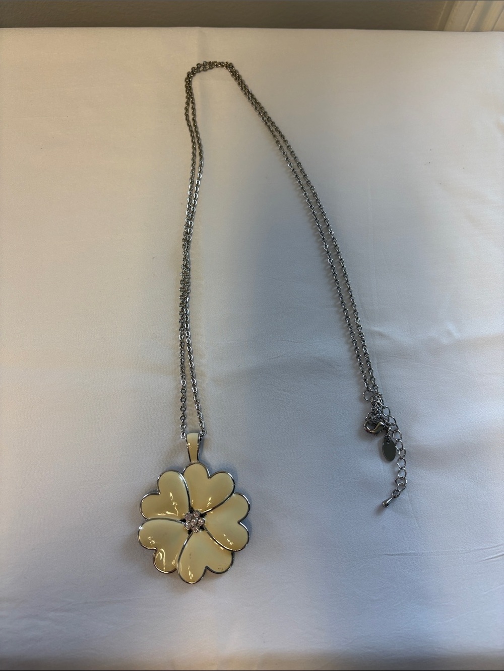 Large Butter Ivory Flower Pendant Necklace Long Chain
